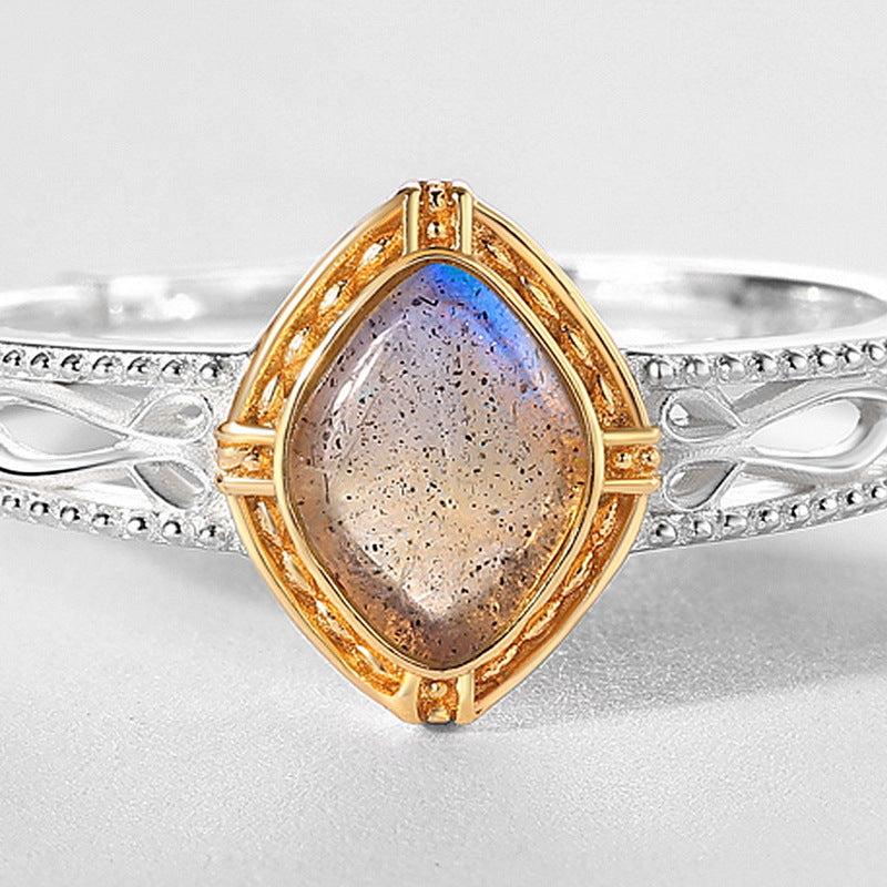 S925 Sterling Silver Jewelry Ring Natural Labradorite Gemstone Vintage Style Fashion Rings