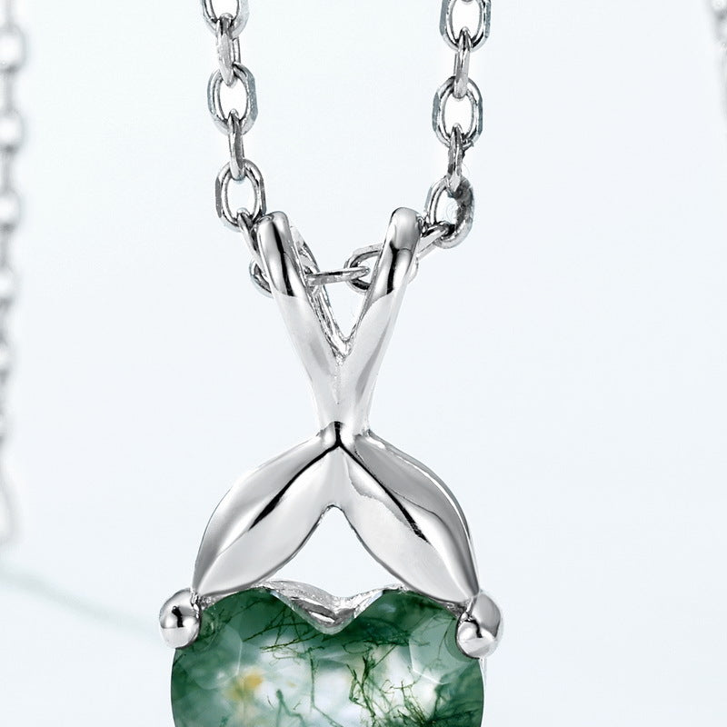 S925 Sterling Silver Jewelry Pendant Natural Moss Agate Gemstone Hear Style Necklace Charms