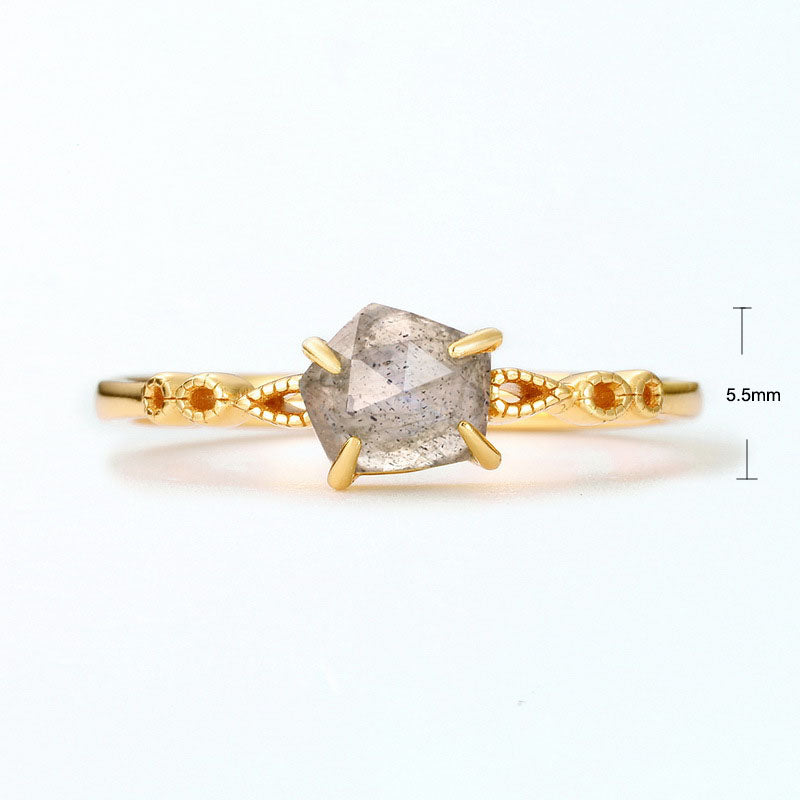 S925 Sterling Silver Jewelry Ring Natural Labradorite Gemstone Geometric Style Exquisite Rings