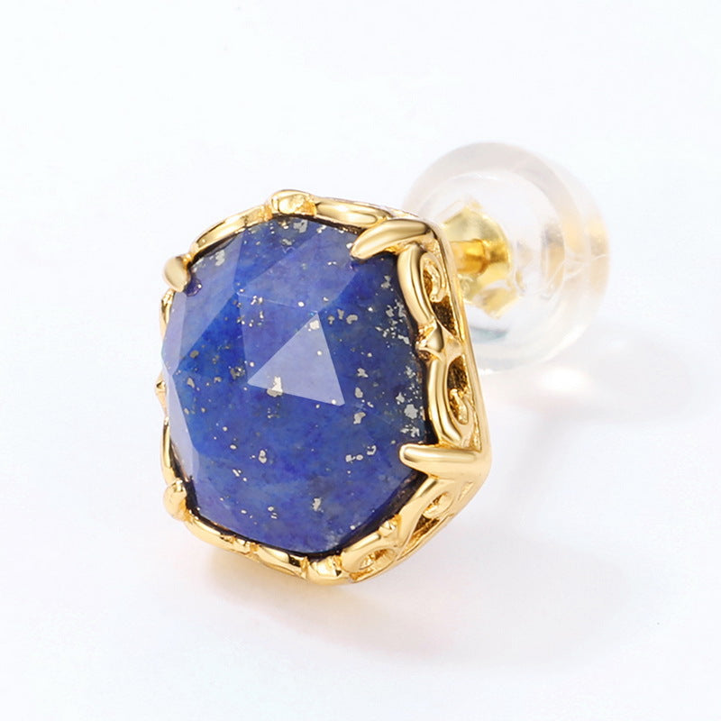 S925 Sterling Silver Jewelry Earrings Natural Lapis Lazuli Gemstone Simple Luxury Earrings