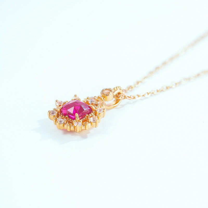 S925 Sterling Silver Jewelry Pendants Red Corundum Gemstone Palace Style Necklace Charms