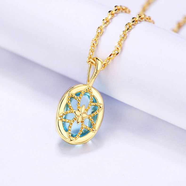 S925 Sterling Silver Jewelry Pendants Natural Sky Blue Topaz Gemstone Necklace Charms