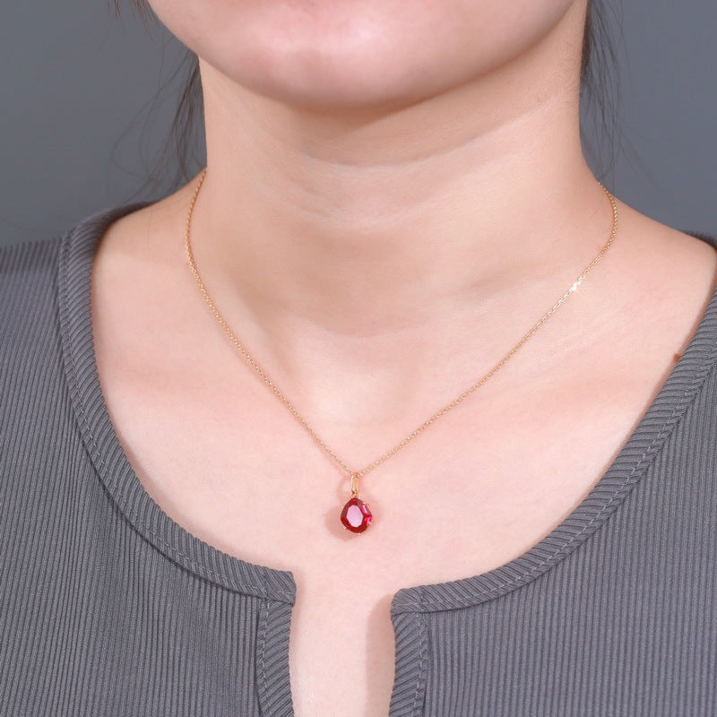 S925 Sterling Silver Jewelry Pendants Red Corundum Gemstone Choker Necklace Charms