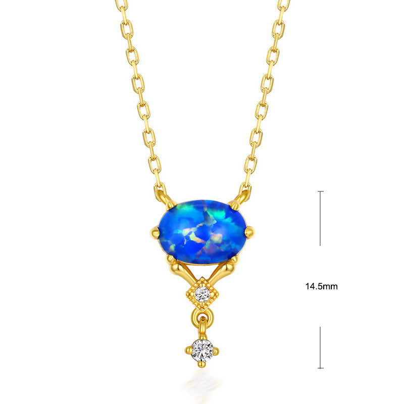 S925 Sterling Silver Jewelry Necklaces Blue Opal Gemstone Simple Luxury Choker Necklace