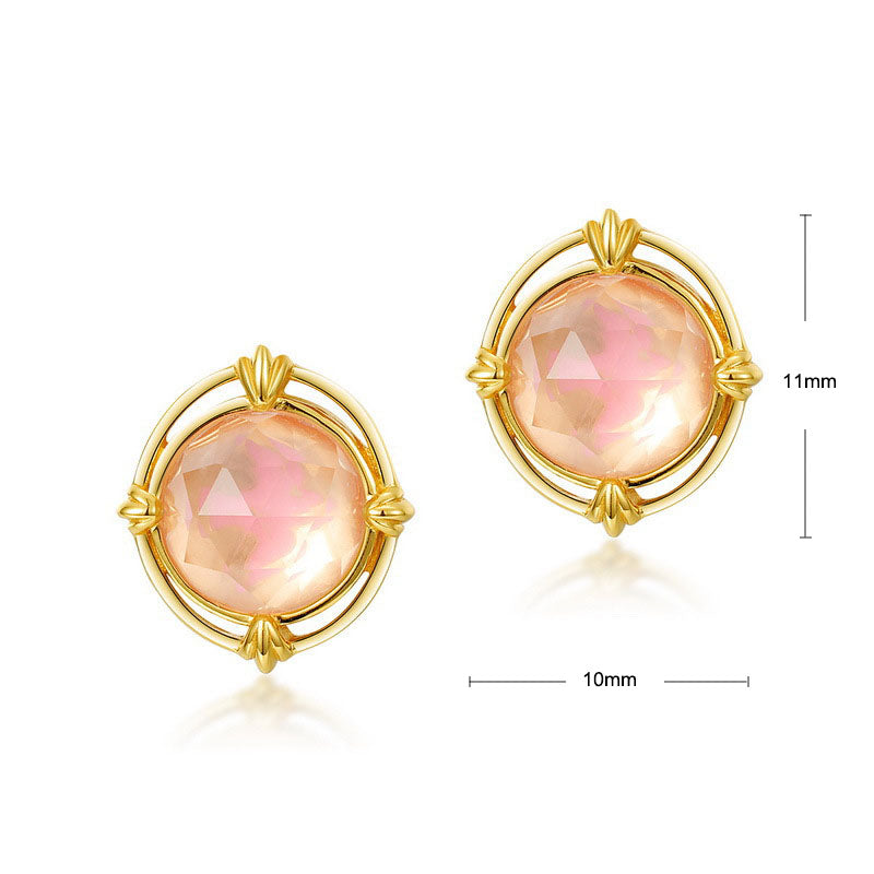 S925 Sterling Silver Jewelry Earrings Natural Rose Quartz Gemstone Simple Luxury Stud Earrings