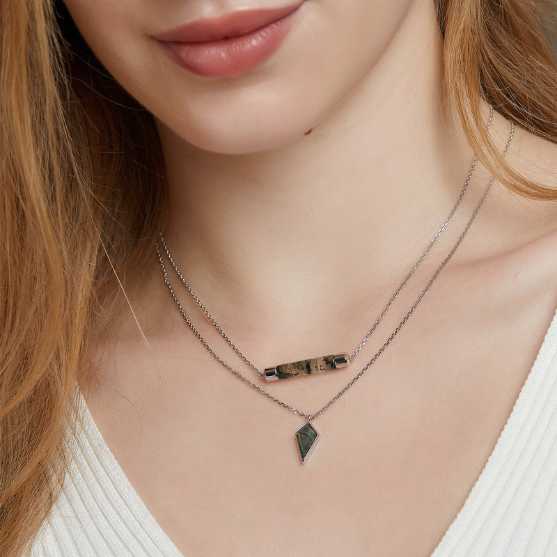 S925 Sterling Silver Jewelry Pendant Natural Moss Agate Gemstone Fashion Necklace Charms
