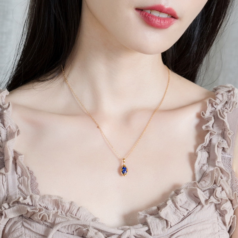 S925 Sterling Silver Jewelry Pendants Natural Lapis Lazuli Gemstone Necklace Charms
