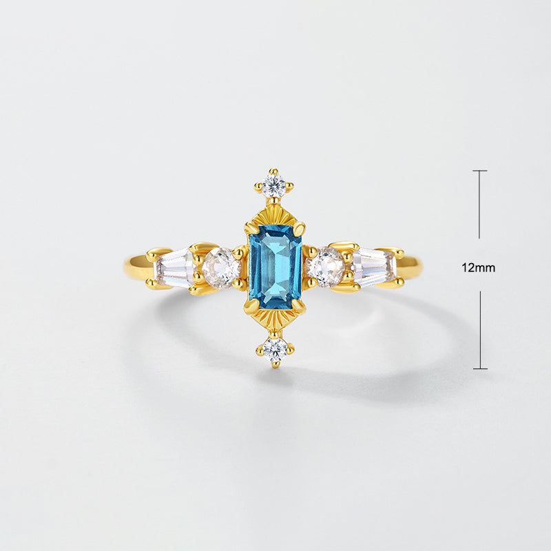 S925 Sterling Silver Jewelry Ring Natural London Blue Topaz Gemstone Palace Style Rings