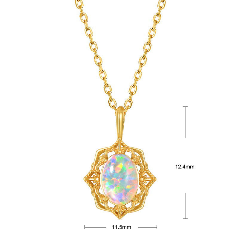 S925 Sterling Silver Jewelry Opal Gemstone Gold Plating Vintage Style Necklace Pendant
