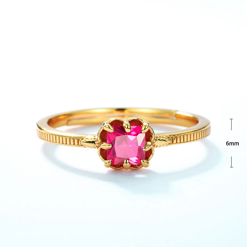 S925 Sterling Silver Jewelry Ring Red Corundum Gemstone Simple Luxury Rings