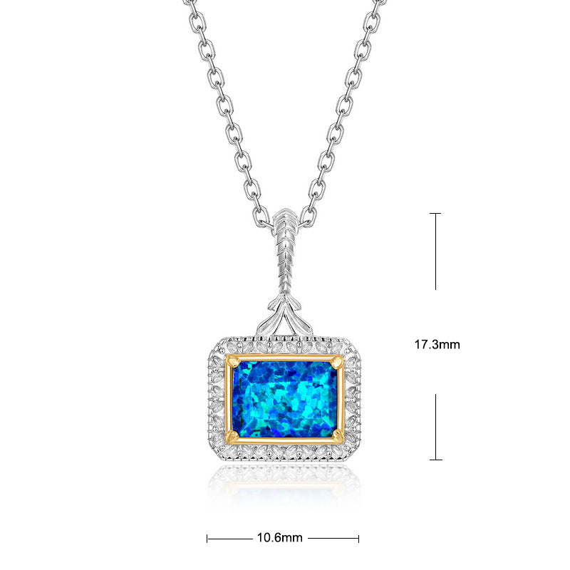 S925 Sterling Silver Jewelry Pendant Blue Opal Gemstone Luxury Choker Necklace Pendant
