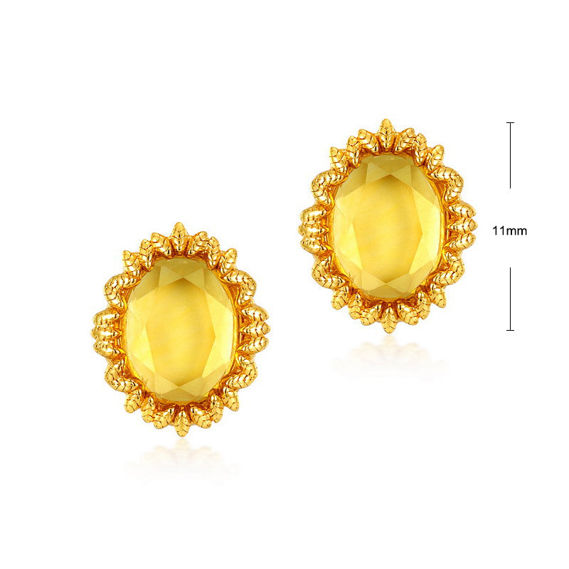 S925 Sterling Silver Jewelry Earrings Citrine Gemstone Sunflower Style Stud Earrings