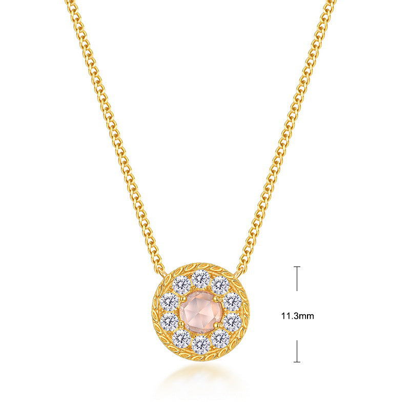 S925 Sterling Silver Jewelry Necklace Natural Rose Quartz Shining Charms Choker Necklace