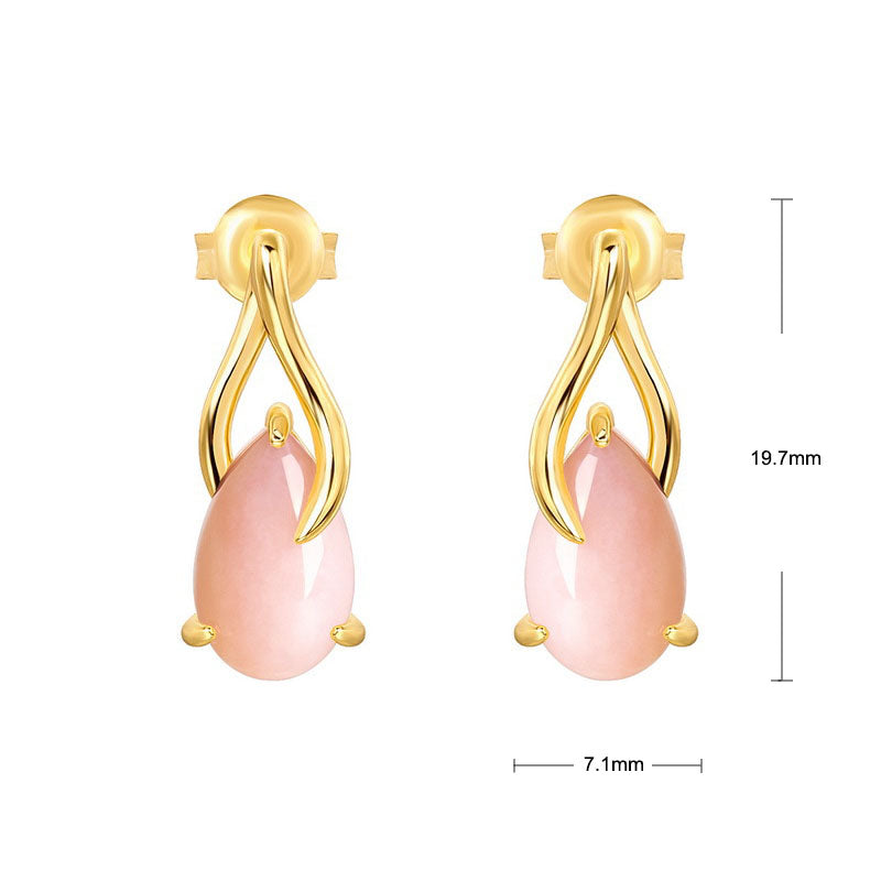 S925 Sterling Silver Jewelry Earrings Natural Pink Opal Gemstone Simple Luxury Earrings
