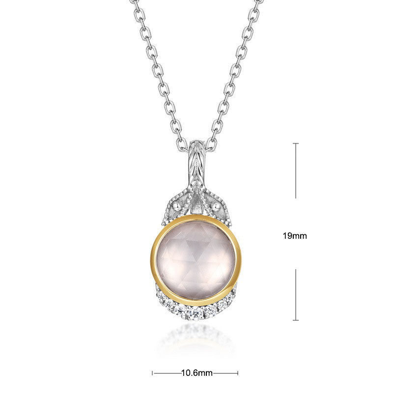 S925 Sterling Silver Jewelry Pendants Natural Rose Quartz Vintage Style Necklace Charms