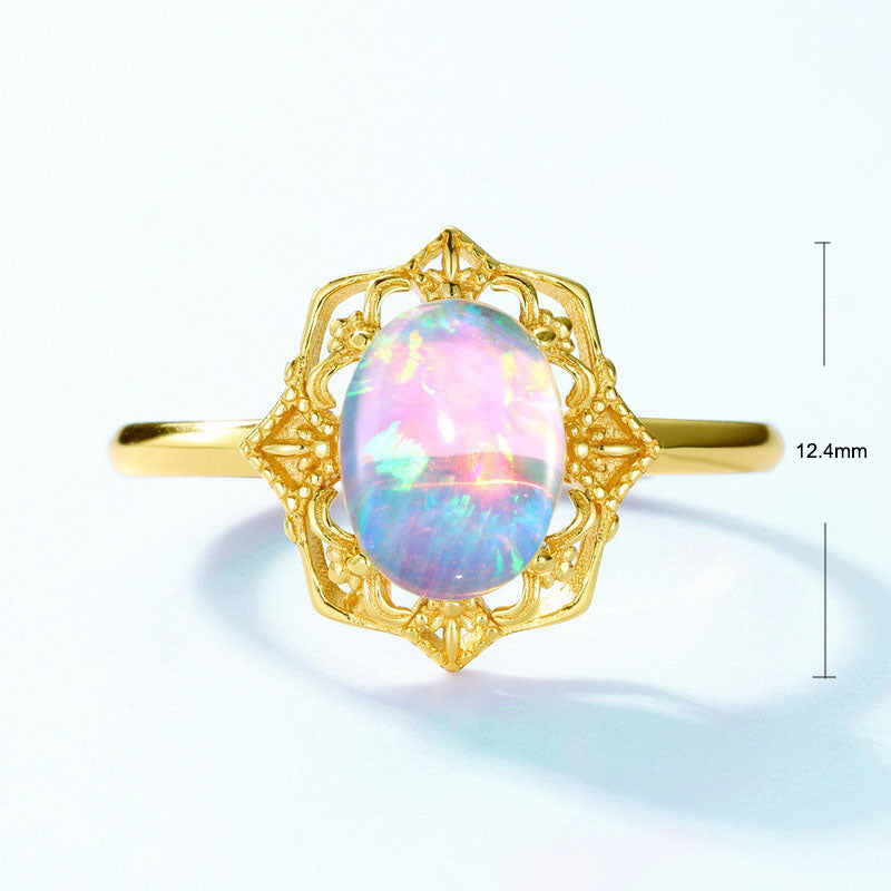 S925 Sterling Silver Jewelry Ring Opal Gemstone Gold Plating Vintage Palace Style Rings