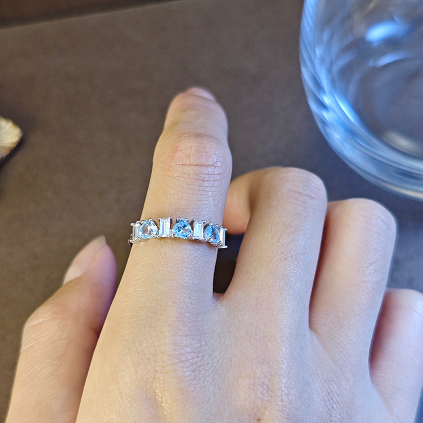 Natural Topaz Gemstone Fine Jewelry 925 Sterling Silver Heart Style Light Luxury Rings