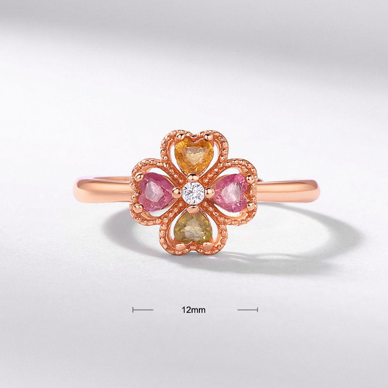 S925 Sterling Silver Jewelry Ring Natural Tourmaline Gemstone Floral Style Rings