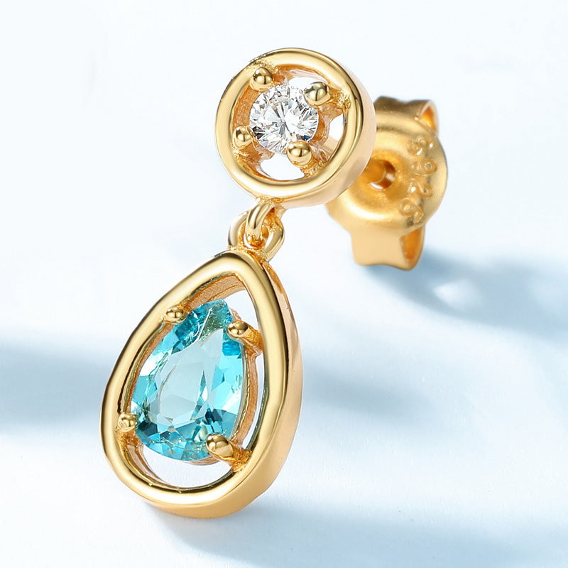 S925 Sterling Silver Jewelry Earrings Natural Swiss Blue Topaz Gemstone Simple Luxury Earrings