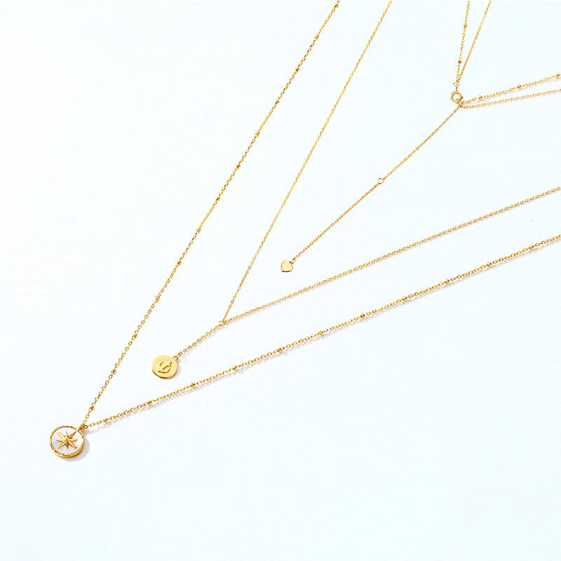 S925 Sterling Silver Jewelry Necklace Natural White Shell Gemstone Double-Layer Long Chain Necklaces