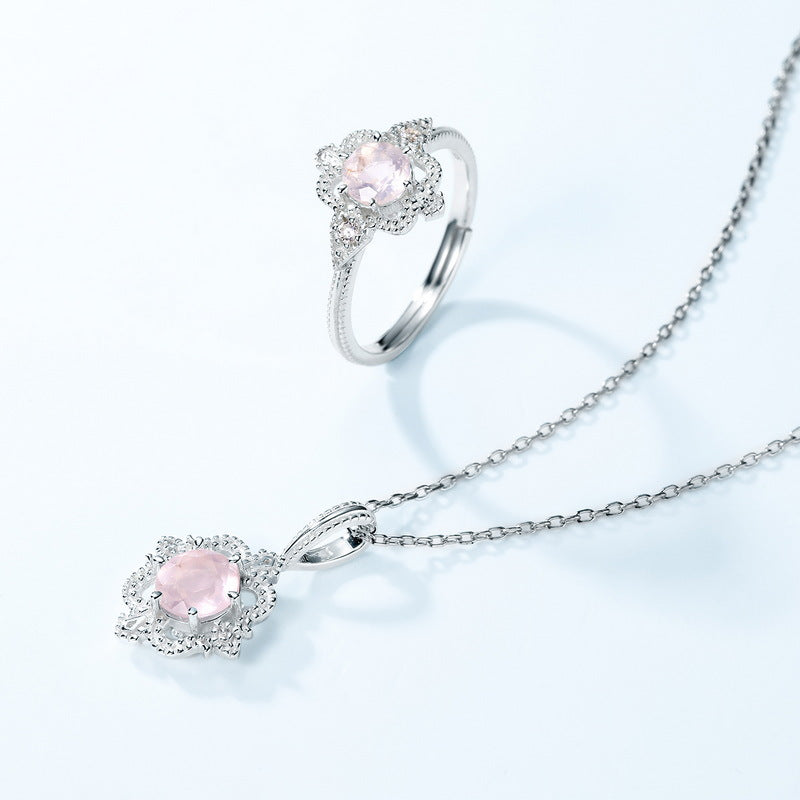 S925 Sterling Silver Jewelry Charms Gold Plating Natural Rose Quartz Necklace Pendants
