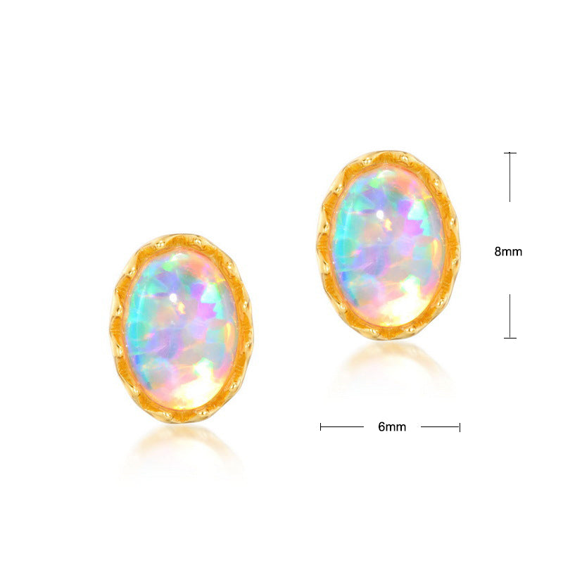 S925 Sterling Silver Jewelry Earrings Opal Gemstone Oval Style Vintage Luxury Earrings