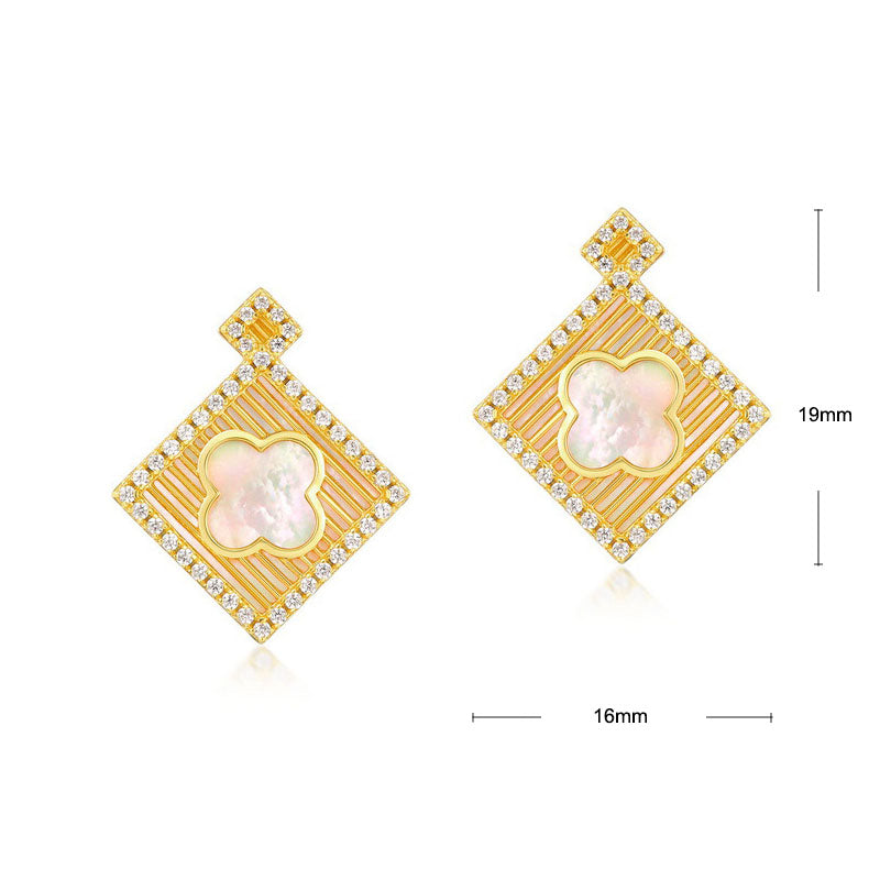 S925 Sterling Silver Jewelry Earrings Natural White Shell Gemstone Palace Style Earrings