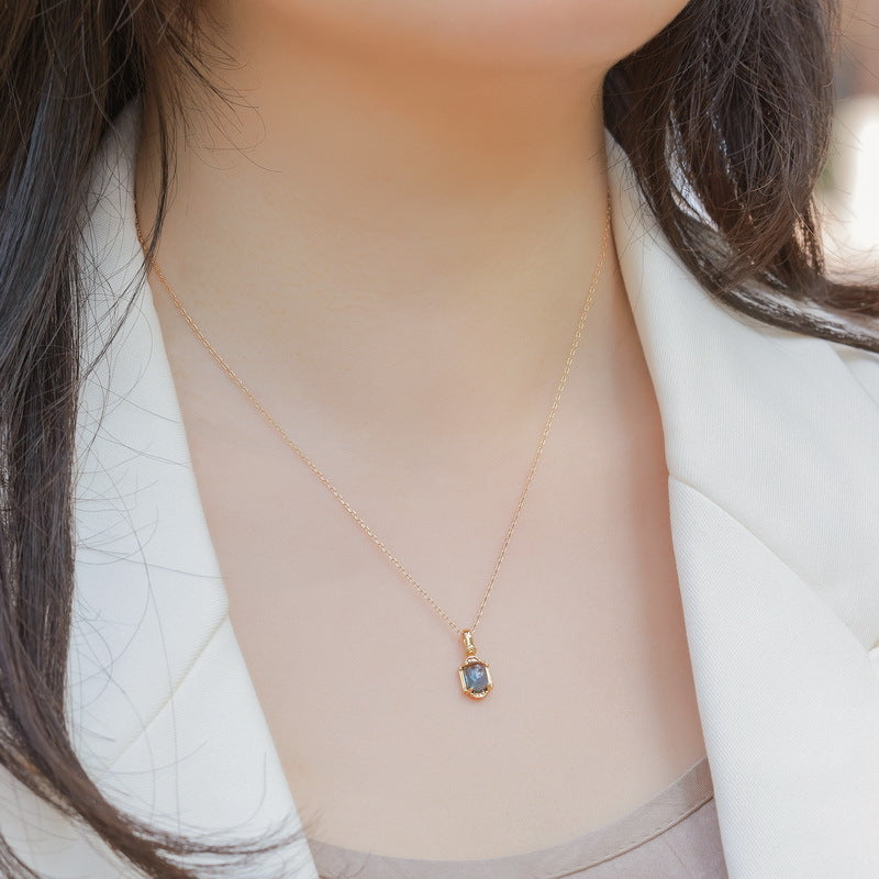 S925 Sterling Silver Jewelry Pendant Natural London Blue Topaz Gemstone Vintage Style Necklace