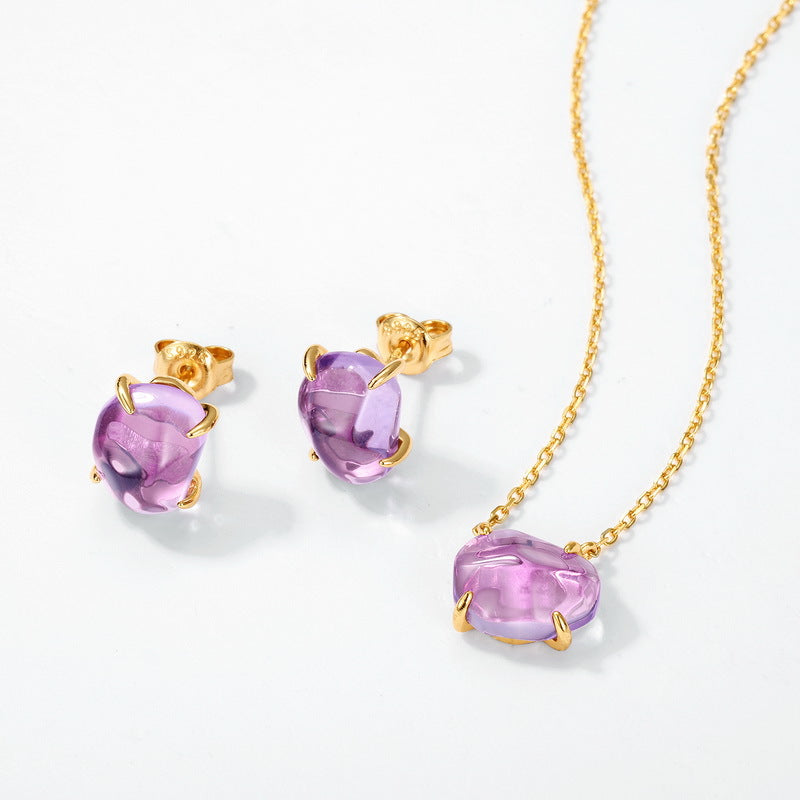 S925 Sterling Silver Jewelry Earrings Natural Amethyst Gemstone Irregular Style Stud Earrings