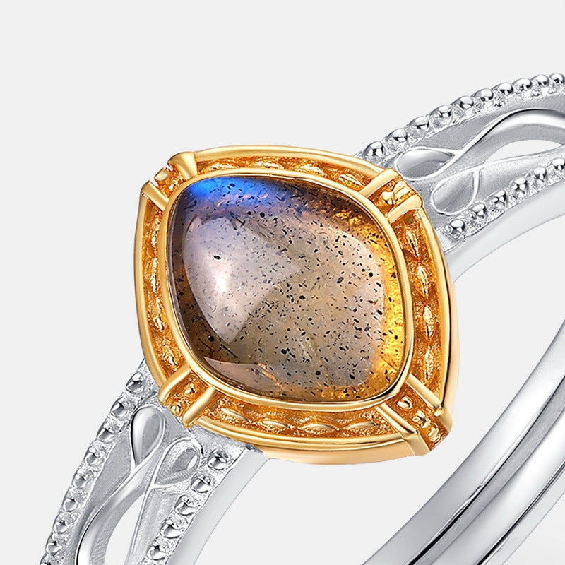 S925 Sterling Silver Jewelry Ring Natural Labradorite Gemstone Vintage Style Fashion Rings