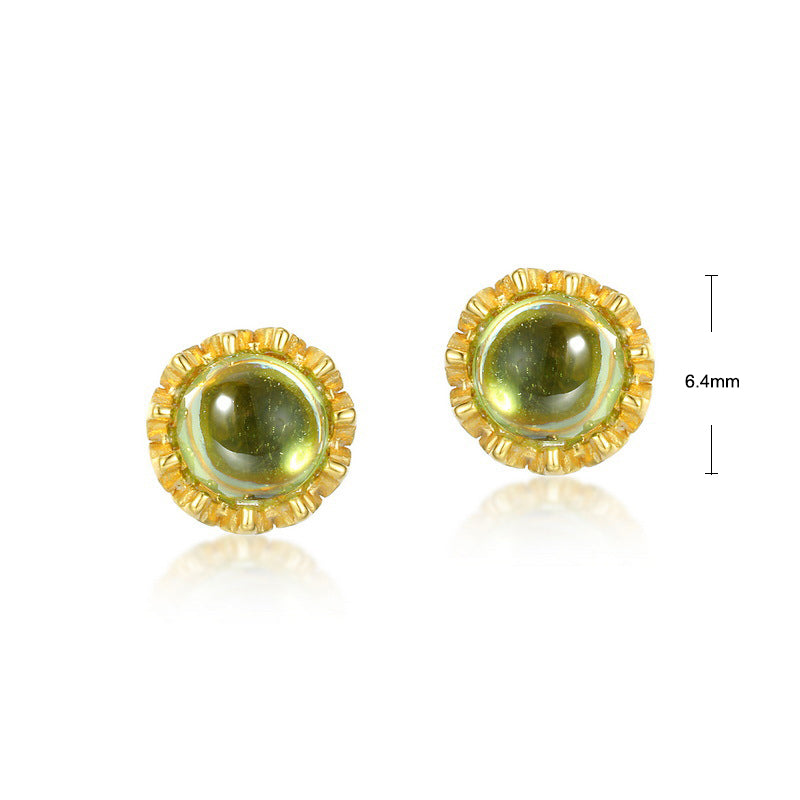 S925 Sterling Silver Jewelry Earrings Peridot Gemstone Vintage Palace Style Stud Earrings