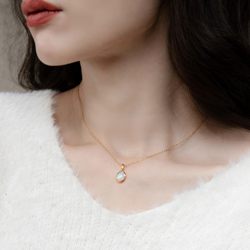 S925 Sterling Silver Jewelry Pendant Gold Plating Opal Gemstone Vintage Style Necklace Pendant