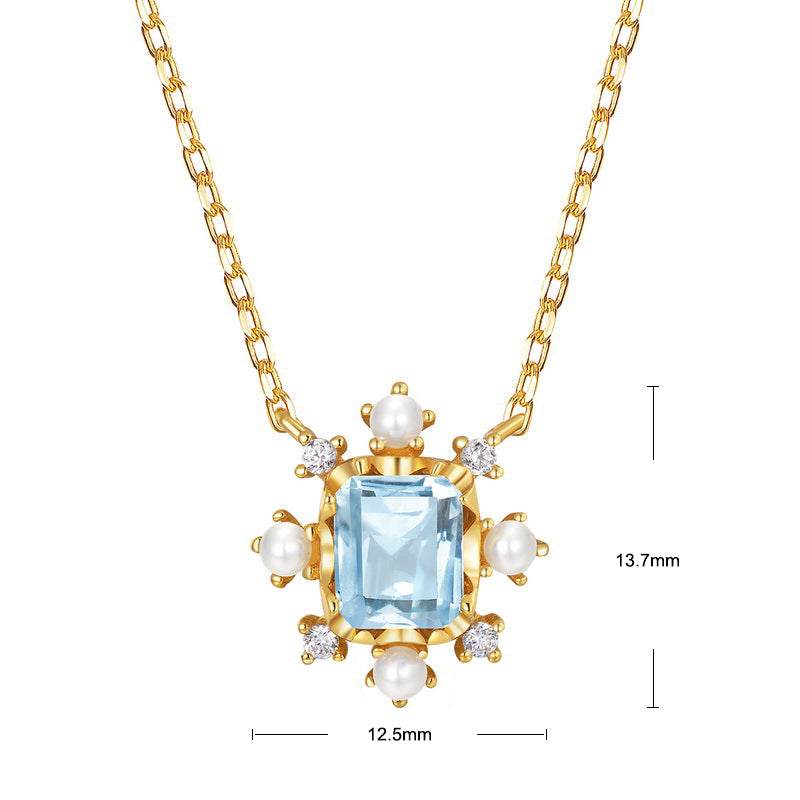 S925 Sterling Silver Jewelry Necklaces Natural Sky Blue Topaz Gemstone Snowflake Necklace