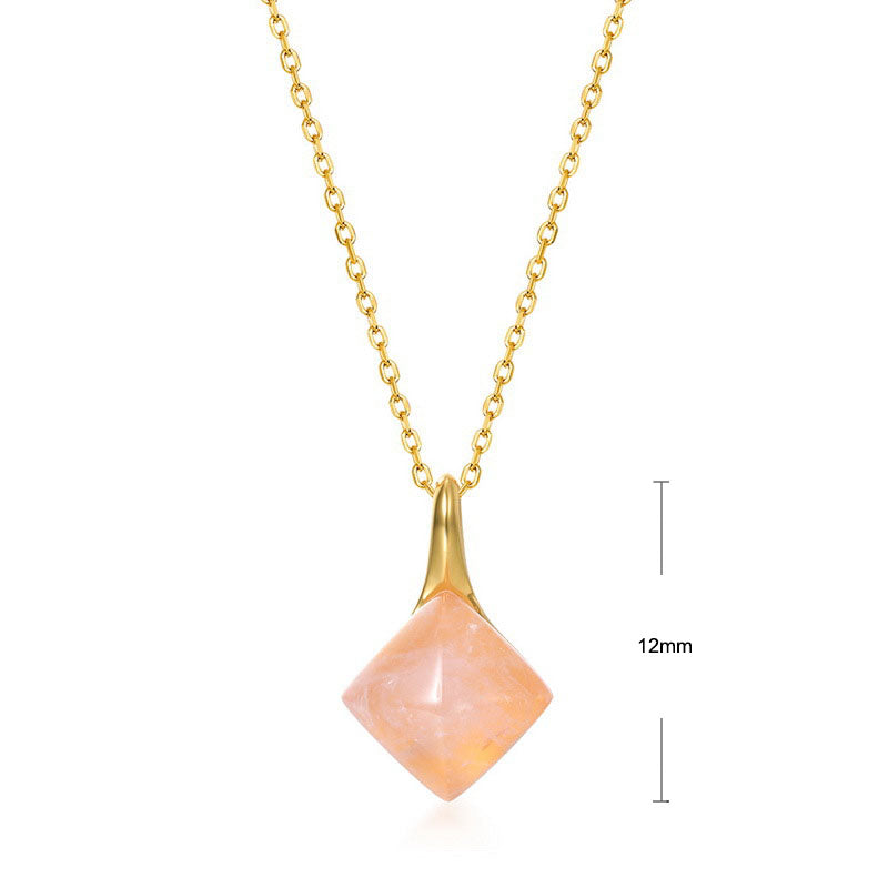 S925 Sterling Silver Jewelry Pendants Gold Plating Natural Rose Quartz Necklace Charms