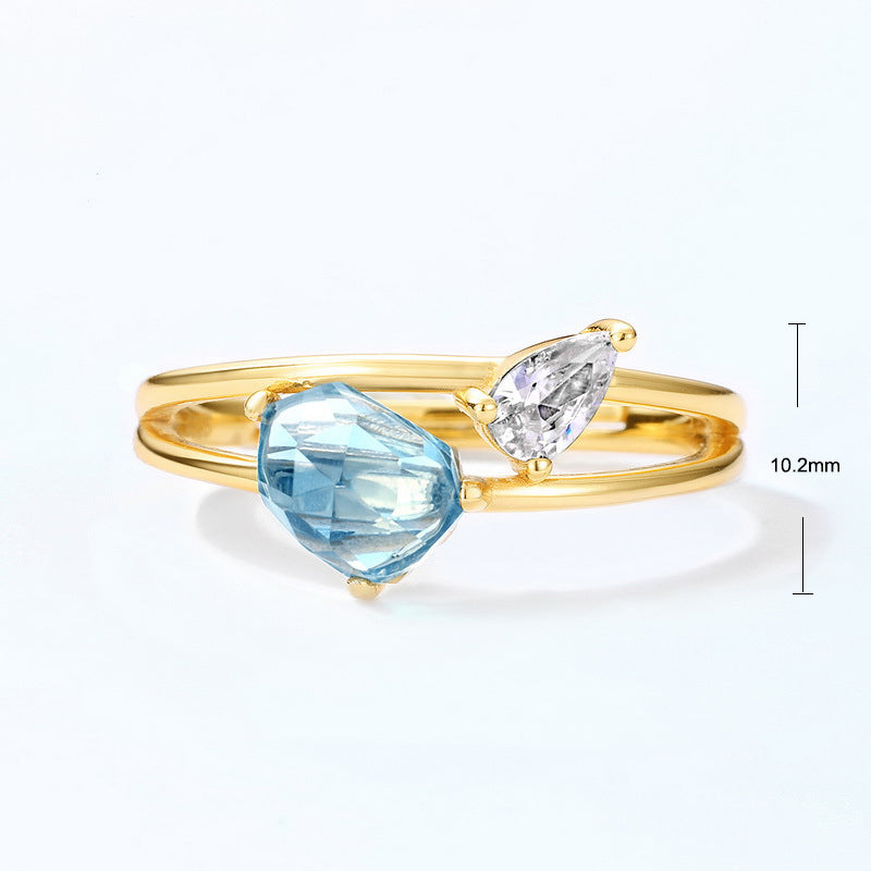 S925 Sterling Silver Jewelry Ring Natural London Blue Topaz Gemstone Simple Luxury Rings