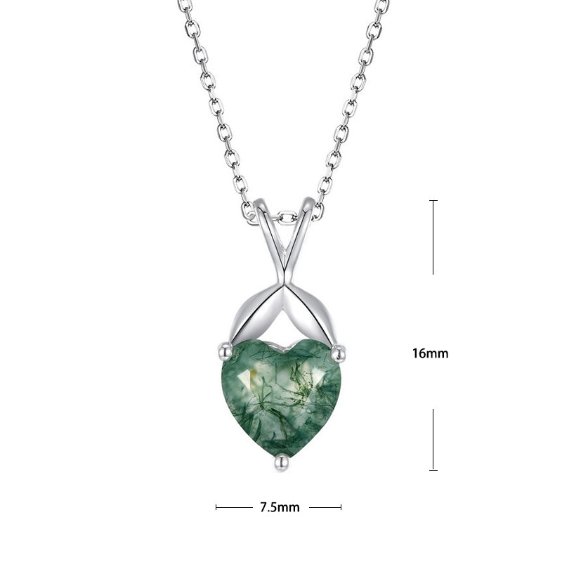 S925 Sterling Silver Jewelry Pendant Natural Moss Agate Gemstone Hear Style Necklace Charms