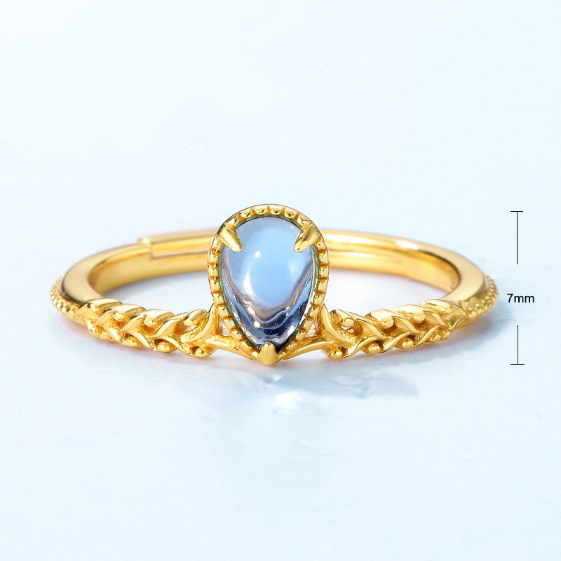 S925 Sterling Silver Jewelry Ring Natural Swiss Blue Topaz Gemstone Water Drop Style Rings