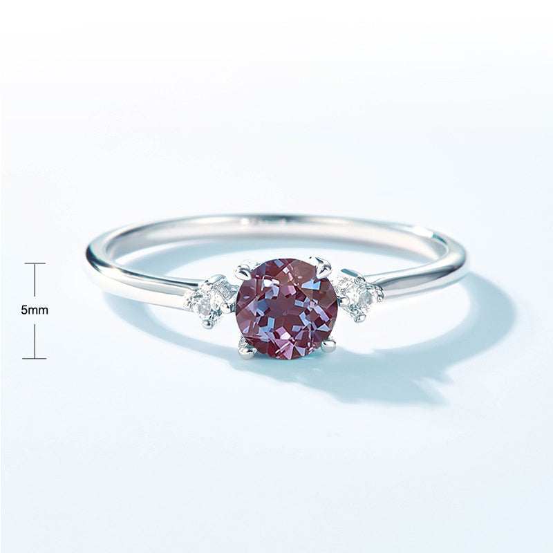 S925 Sterling Silver Jewelry Ring Alexandrite Chameleon Gemstone Simple Luxury Rings