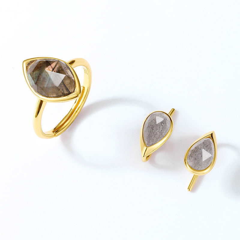 S925 Sterling Silver Jewelry Ring Natural Labradorite Gemstone Mariquesa Style Rings