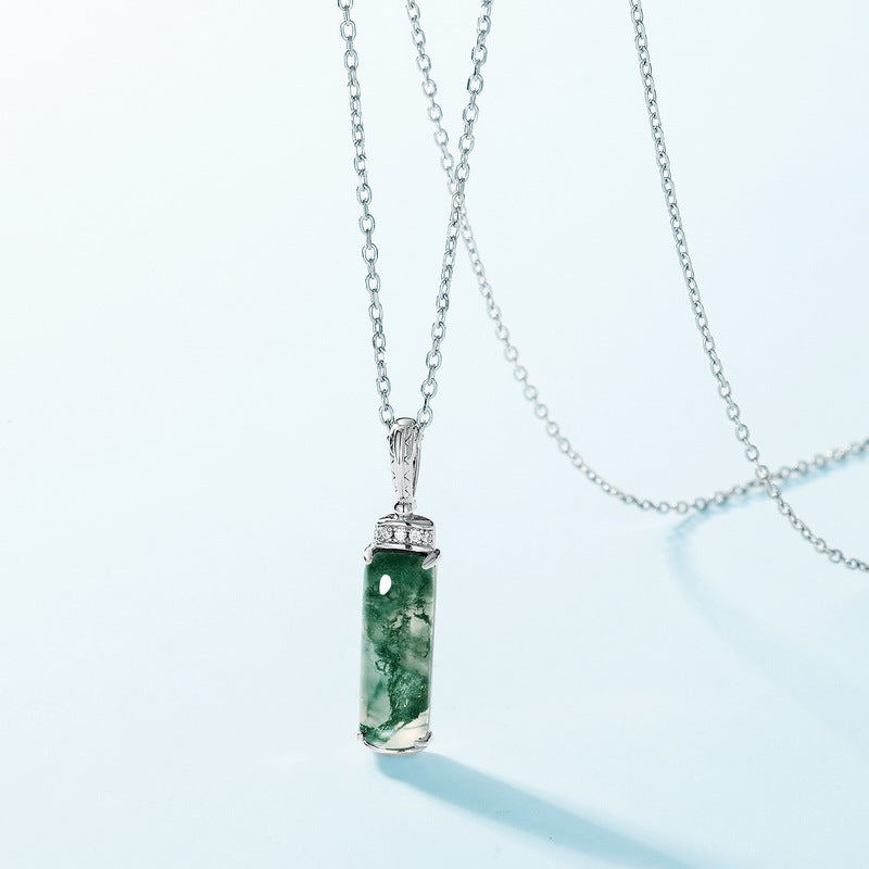 S925 Sterling Silver Jewelry Pendants Opal Gemstone Cylinder Style Necklace Charms