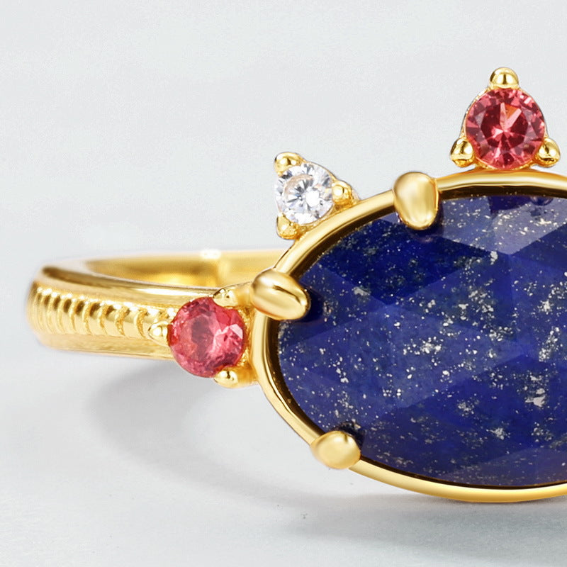S925 Sterling Silver Jewelry Ring Natural Lapis Lazuli Gemstone Vintage Oval Style Rings
