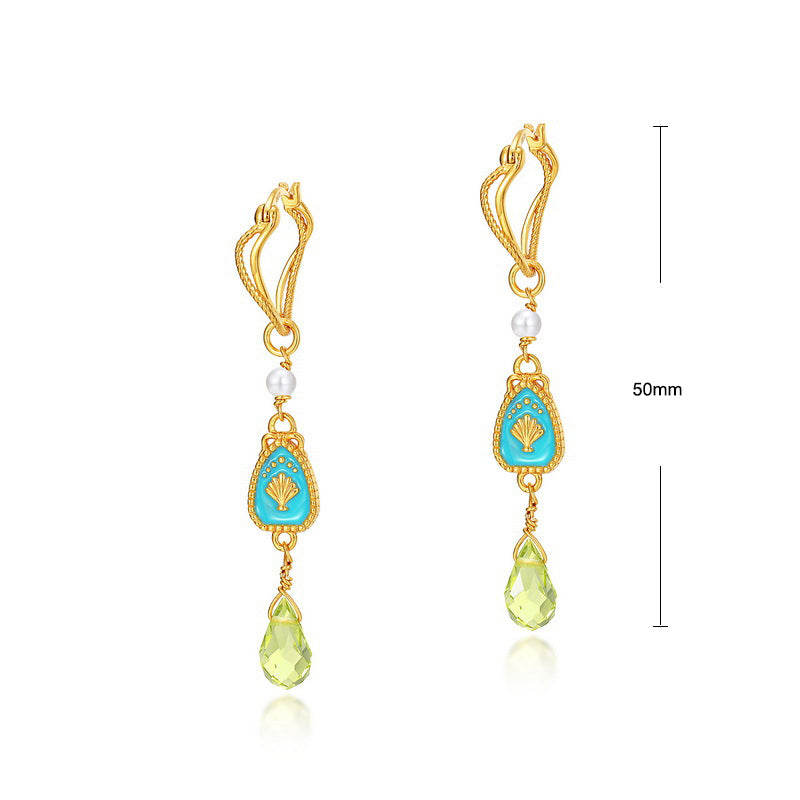 S925 Sterling Silver Jewelry Earrings Peridot Gemstone with Enamel Crafts Drop Earrings