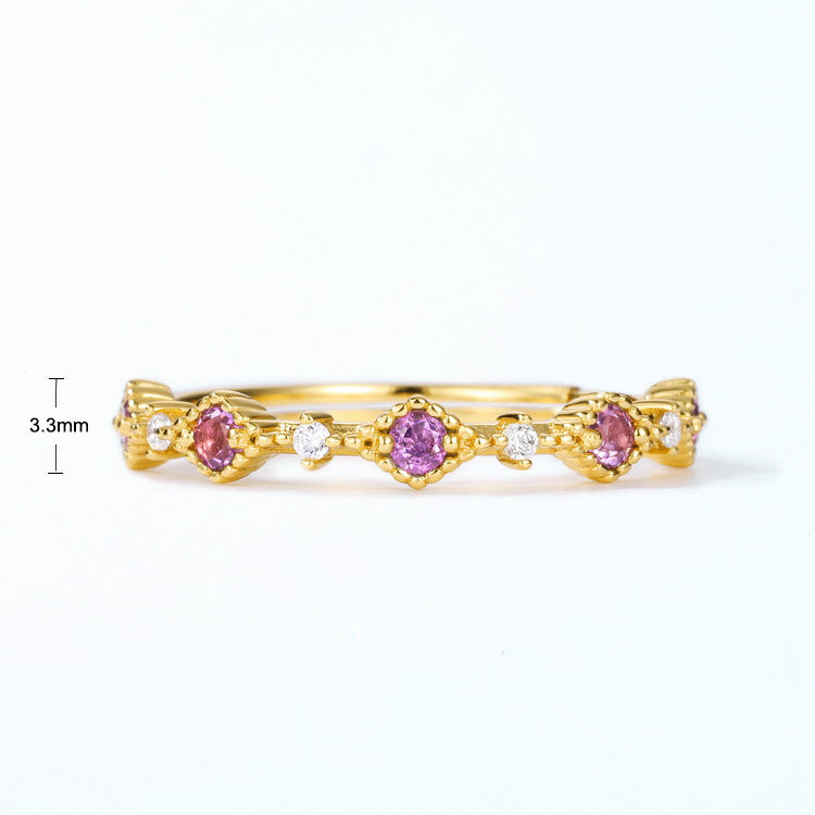 S925 Sterling Silver Jewelry Ring Natural Amethyst Gemstone Floral Style Fashion Rings