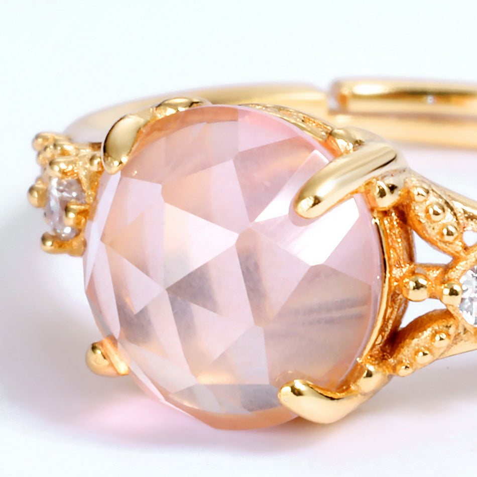 S925 Sterling Silver Jewelry Ring Natural Rose Quartz Gemstone Floral Style Rings