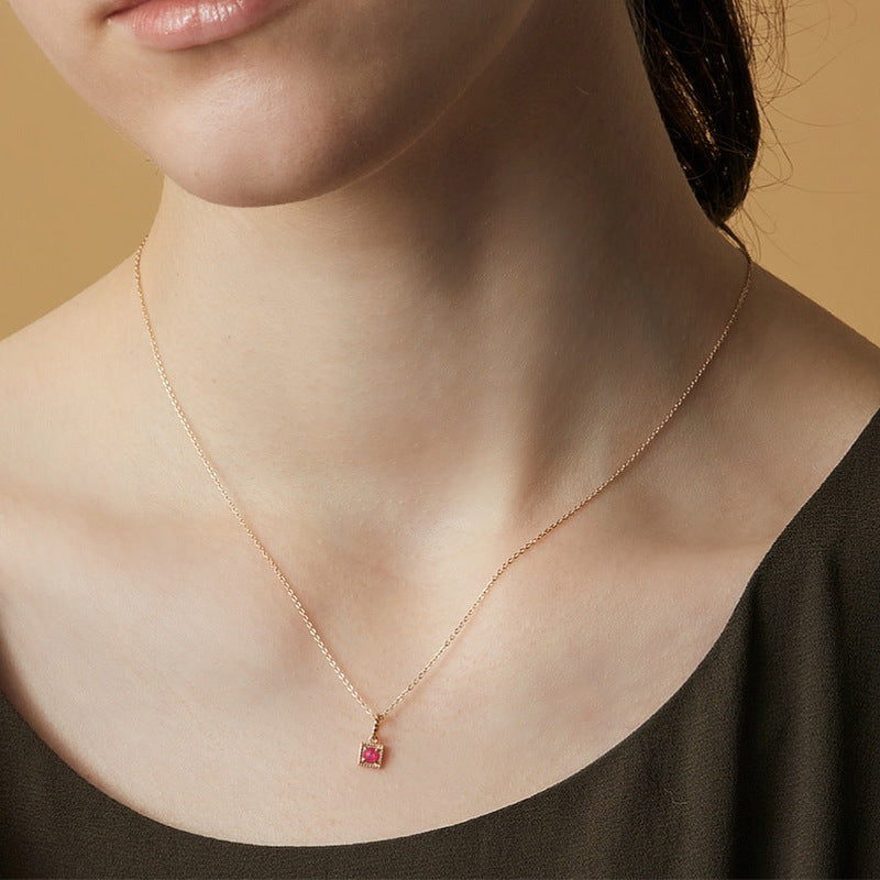 S925 Sterling Silver Jewelry Pendants Red Corundum Gemstone Palace Style Necklace Charms