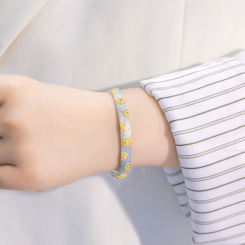 S925 Sterling Silver Jewelry Bangle Hand Made Wire Drawing Craft Silky Surface Texture Bangles