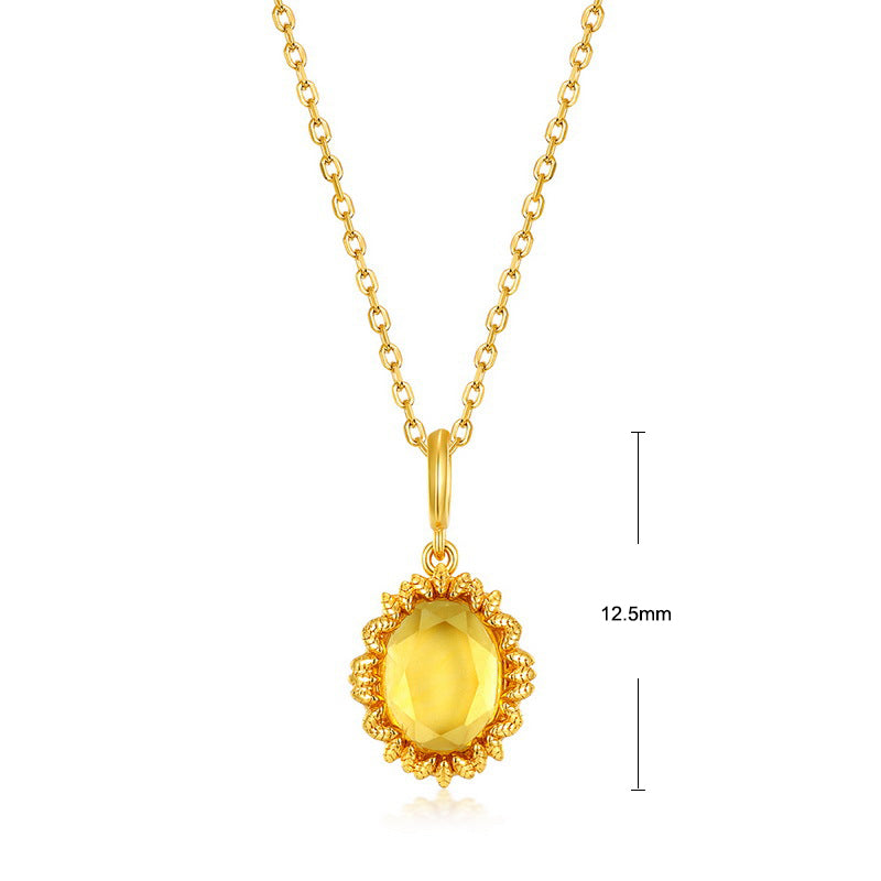 S925 Sterling Silver Jewelry Pendants Citrine Gemstone Sunflower Style Necklace Charms