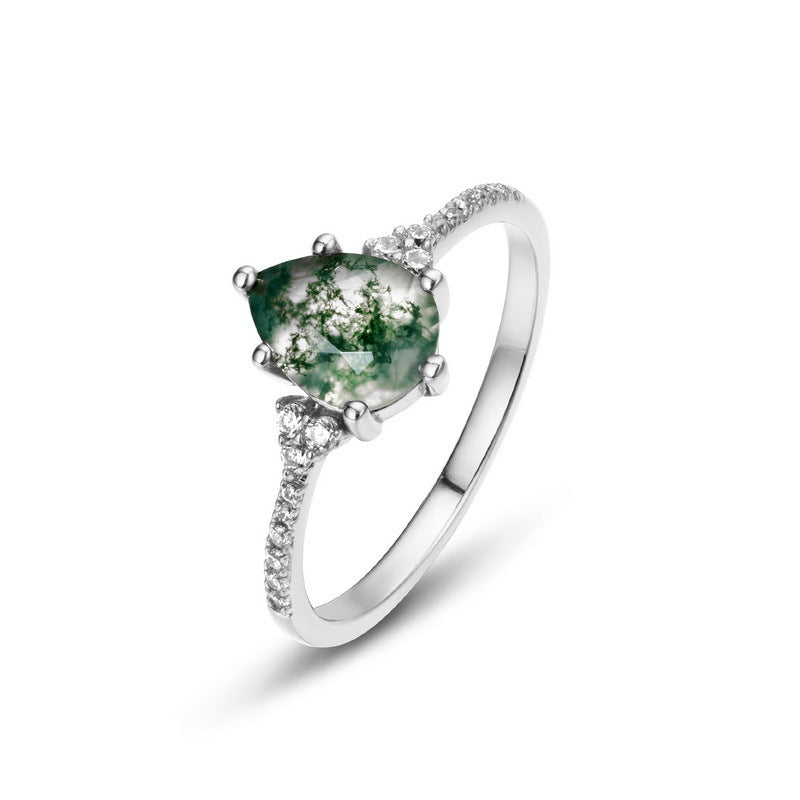 S925 Sterling Silver Jewelry Ring Natural Moss Agate Gemstone Unique Design Rings
