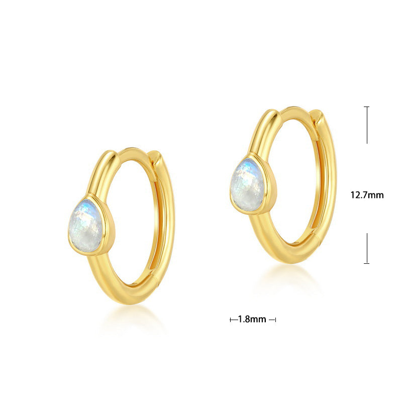 S925 Sterling Silver Jewelry Earrings Natural Moonstone Gemstone Simple Luxury Hoop Earrings