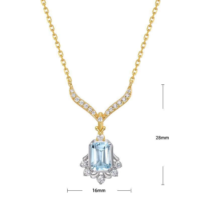 S925 Sterling Silver Jewelry Necklace Natural Sky Blue Topaz Gemstone Palace Style Necklaces